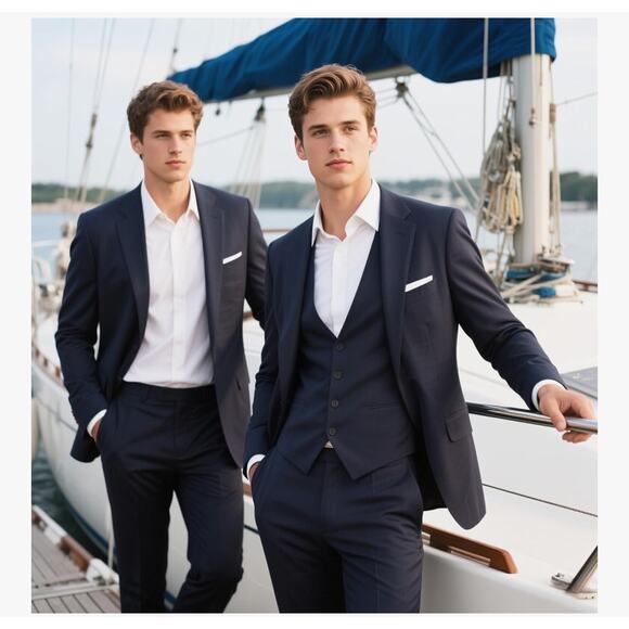 Brand New Men's Navy 3 Piece Suit Blazer, Vest & Pants Regular Fit Size: Medium - Picture 2 of 6